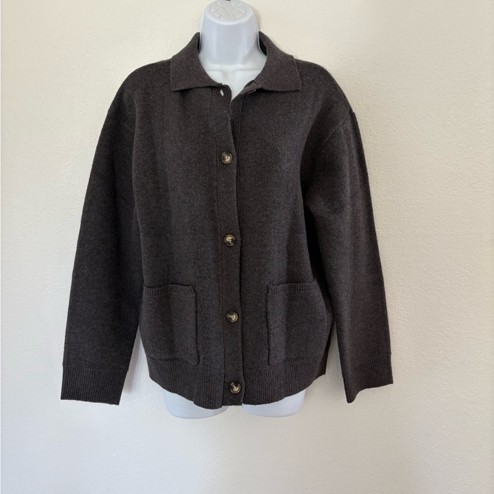 Zara Dark Gray Wool Button Up Collar Cardigan